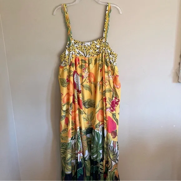 FARM Rio Mixed Prints Patch Maxi Dress Beaded Straps Tropical Fruit Size XL - Picture 13 of 16